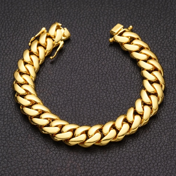 Italy 18k Other - Heavy Miami Cuban engraved Italy 18K Gold Filled  Luxury Look hip hop bracelet